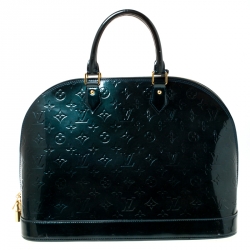 Pre Owned Louis Vuitton Blue Nuit Monogram Vernis Alma GM Bag