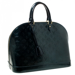Pre Owned Louis Vuitton Blue Nuit Monogram Vernis Alma GM Bag