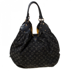 Pre Owned Louis Vuitton Black Monogram Denim Large Surya Hobo 