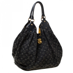 Pre Owned Louis Vuitton Black Monogram Denim Large Surya Hobo 