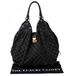 Pre Owned Louis Vuitton Black Monogram Denim Large Surya Hobo 