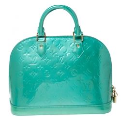 Pre Owned Louis Vuitton Bleu Lagon Monogram Vernis Leather Alma PM Bag