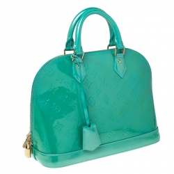 Pre Owned Louis Vuitton Bleu Lagon Monogram Vernis Leather Alma PM Bag