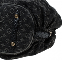 Pre Owned Louis Vuitton Black Denim Monogram Mahina Leather XL Hobo