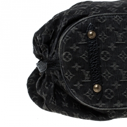 Pre Owned Louis Vuitton Black Denim Monogram Mahina Leather XL Hobo