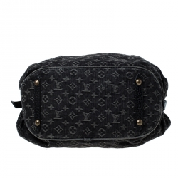 Pre Owned Louis Vuitton Black Denim Monogram Mahina Leather XL Hobo