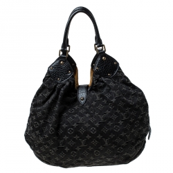 Pre Owned Louis Vuitton Black Denim Monogram Mahina Leather XL Hobo