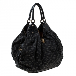 Pre Owned Louis Vuitton Black Denim Monogram Mahina Leather XL Hobo