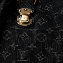Pre Owned Louis Vuitton Black Denim Monogram Mahina Leather XL Hobo
