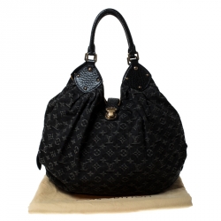Pre Owned Louis Vuitton Black Denim Monogram Mahina Leather XL Hobo