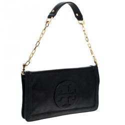Pre Owned Tory Burch Black Leather Flap Reva Shoulder Bag