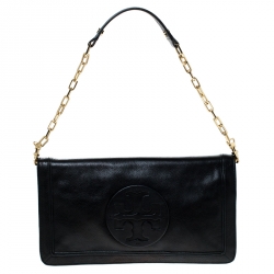 Pre Owned Tory Burch Black Leather Flap Reva Shoulder Bag