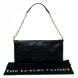 Pre Owned Tory Burch Black Leather Flap Reva Shoulder Bag