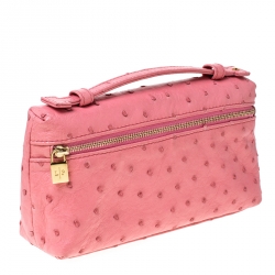 Pre Owned Loro Piana Pink Ostrich Leather Mini Pouch