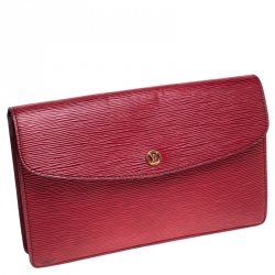 Pre Owned Louis Vuitton Red Epi Leather Flap Clutch