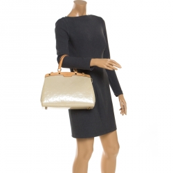 Pre Owned Louis Vuitton Rose Florentine Monogram Vernis Brea MM Bag