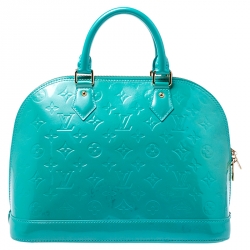Pre Owned Louis Vuitton Bleu Lagon Monogram Vernis Leather Alma PM Bag