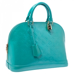 Pre Owned Louis Vuitton Bleu Lagon Monogram Vernis Leather Alma PM Bag