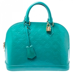 Pre Owned Louis Vuitton Bleu Lagon Monogram Vernis Leather Alma PM Bag