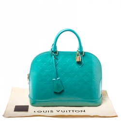 Pre Owned Louis Vuitton Bleu Lagon Monogram Vernis Leather Alma PM Bag