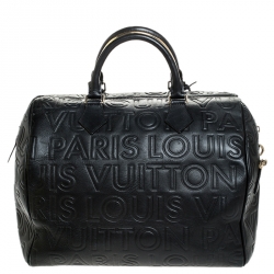 Pre Owned Louis Vuitton Black Monogram Paris Embossed Leather Limited Edition Speedy Cube 30 Bag