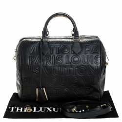Pre Owned Louis Vuitton Black Monogram Paris Embossed Leather Limited Edition Speedy Cube 30 Bag