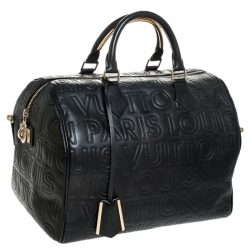 Pre Owned Louis Vuitton Black Monogram Paris Embossed Leather Limited Edition Speedy Cube 30 Bag