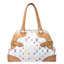 Pre Owned Louis Vuitton White Multicolor Monogram Canvas Claudia Bag