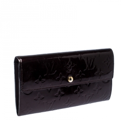 Pre Owned Louis Vuitton Amarante Vernis Monogram Sarah Continental Wallet 