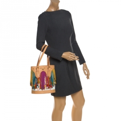 Pre Owned Louis Vuitton White Multicolor Monogram Canvas Limited Edition Fringe Bucket Bag with Pouch