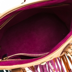 Pre Owned Louis Vuitton White Multicolor Monogram Canvas Limited Edition Fringe Bucket Bag with Pouch