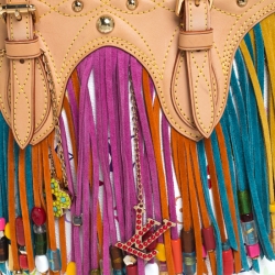 Pre Owned Louis Vuitton White Multicolor Monogram Canvas Limited Edition Fringe Bucket Bag with Pouch