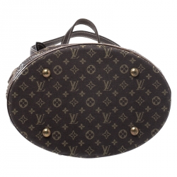 Pre Owned Louis Vuitton Ebene Monogram Mini Lin Bucket Bag