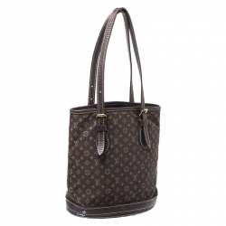 Pre Owned Louis Vuitton Ebene Monogram Mini Lin Bucket Bag