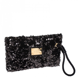 Pre Owned Louis Vuitton Black Sequins Pochette Rococo Clutch