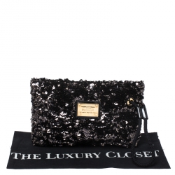 Pre Owned Louis Vuitton Black Sequins Pochette Rococo Clutch
