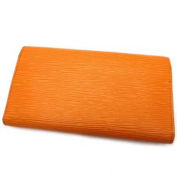 Pre Owned محفظة لوي فيتون ثلاثية الطية جلد ايبي صفراء برتقالية