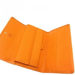 Pre Owned محفظة لوي فيتون ثلاثية الطية جلد ايبي صفراء برتقالية