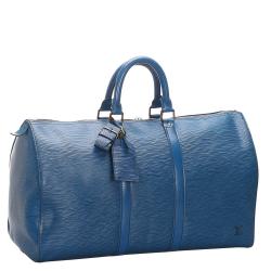 Pre Owned Louis Vuitton Toldeo Blue Epi Leather Keepall 45 Bag