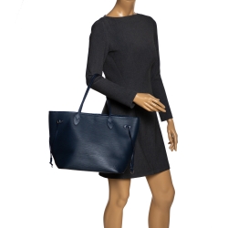 Pre Owned Louis Vuitton Blue Marine Epi Leather Neverfull MM Bag 