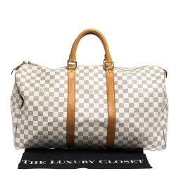 Pre Owned Louis Vuitton Damier Azur Canvas Keepall 50 Duffel Bag