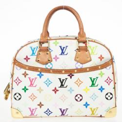 Pre Owned Louis Vuitton White Multicolour Monogram Deauville Boston