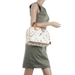 Pre Owned Louis Vuitton White Multicolour Monogram Deauville Boston