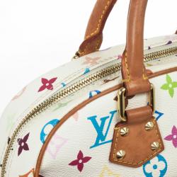 Pre Owned Louis Vuitton White Multicolour Monogram Deauville Boston
