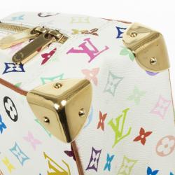 Pre Owned Louis Vuitton White Multicolour Monogram Deauville Boston