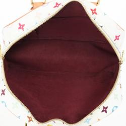 Pre Owned Louis Vuitton White Multicolour Monogram Deauville Boston