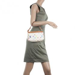 Pre Owned Louis Vuitton White Multicolore Monogram Pochette Handbag