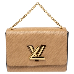 Louis Vuitton Twist mm Padded Lambskin Leather Shoulder Bag Beige