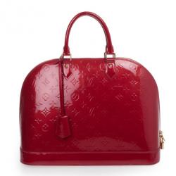 Pre Owned Louis Vuitton Red Monogram Vernis Alma MM