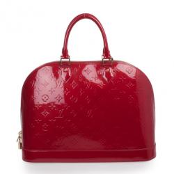 Pre Owned Louis Vuitton Red Monogram Vernis Alma MM